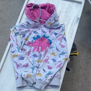 Dinosaur Print Kids Hoodie - Pink and Gray